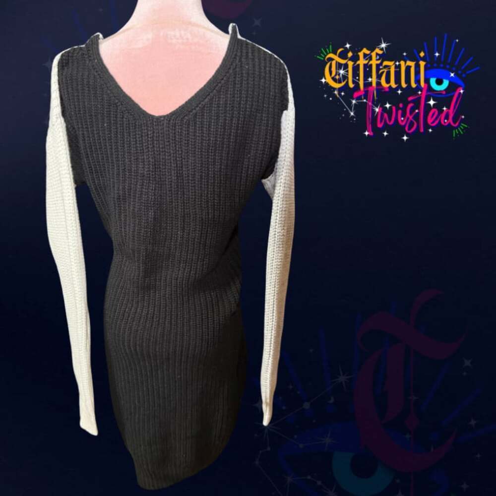 Almost Famous Colorblock Knit Midi Dress Twist Front Black Ivory - Picture 2 of 3